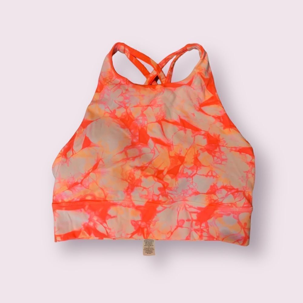 NWT New LULULEMON Long Line LL High Neck Energy Bra Neon Tie Dye Orange White 8